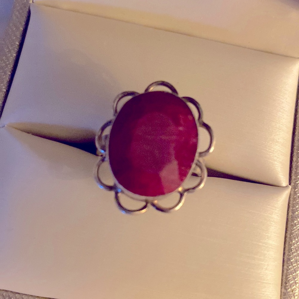 Ruby Ring Silver Flower Large Facets - image 6